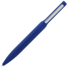a blue pen with a silver handle