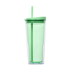 a green cup with a straw