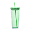 a green cup with a straw