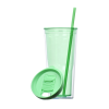 a green cup with a straw