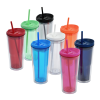 a group of colorful cups with straws