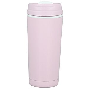 Additional Image 3 - a pink tumbler with a blue lid