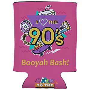 Additional Image 1 - a pink can cooler with yellow text