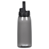 a grey bottle with a black lid with Willis Tower in the background