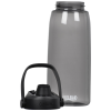 a grey bottle with a black handle