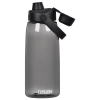 a grey water bottle with a black lid