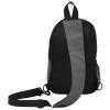 a black backpack with a strap