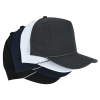 a stack of black and white hats