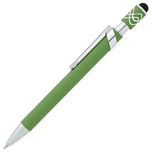 a green pen with a white cap