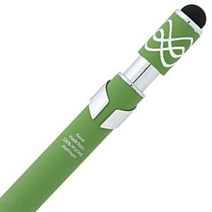 a green pen with a black cap