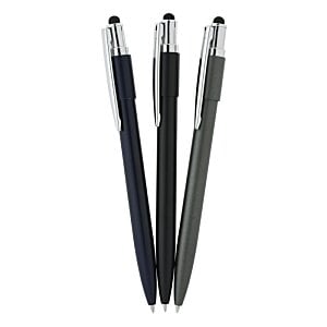 a group of pens on a white background