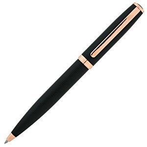 a black pen with a black handle