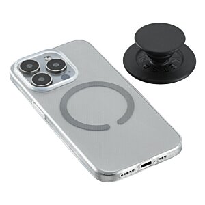 Additional Image 3 - a grey cell phone with a black pop socket