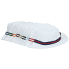 a white hat with colorful band