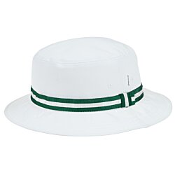 a white hat with green band