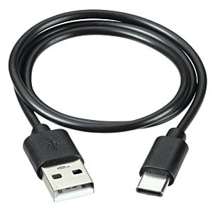 a black cable with a white and silver connector