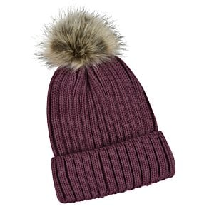 Additional Image 2 - a purple knitted hat with a fluffy pom