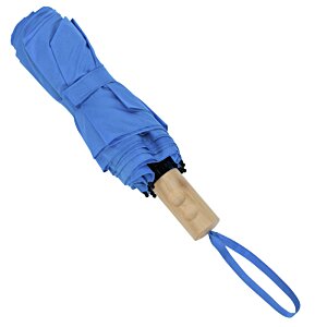 Additional Image 1 - a blue umbrella with a wooden handle