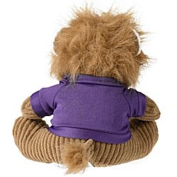 a stuffed animal wearing a purple shirt