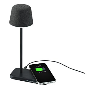Additional Image 6 - a black lamp with a black shade and a black phone charging