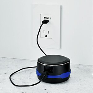 Additional Image 5 - a black and blue round object with a cord plugged into a wall