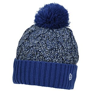 Additional Image 1 - a blue and grey knit hat with a pom