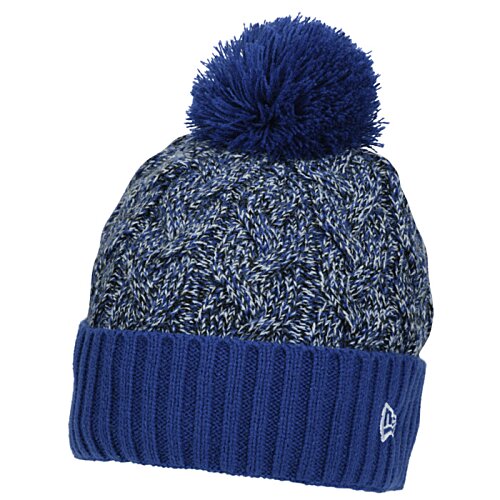 Additional Image 1 - a blue and grey knit hat with a pom