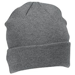 a grey beanie with a white background