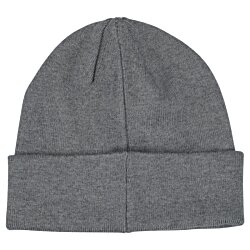 a grey beanie with a white background