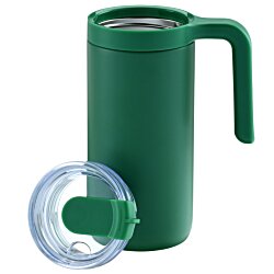 a green cup with a handle