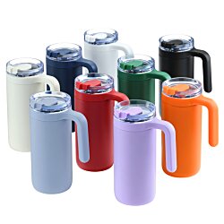 a group of colorful mugs