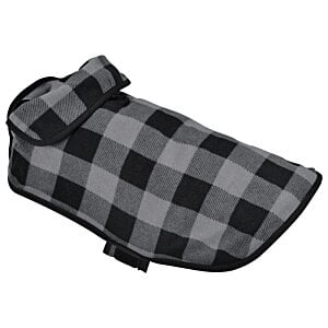 Additional Image 3 - a black and grey plaid dog coat