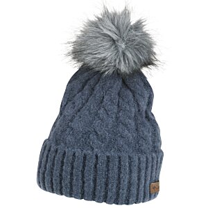 Additional Image 1 - a blue knit hat with a pom