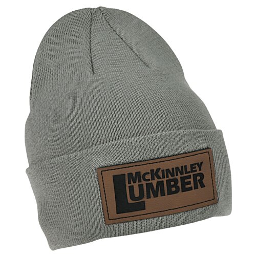 Additional Image 1 - a grey beanie with a brown patch