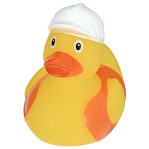 Additional Image 1 - a yellow rubber duck with orange and white stripes