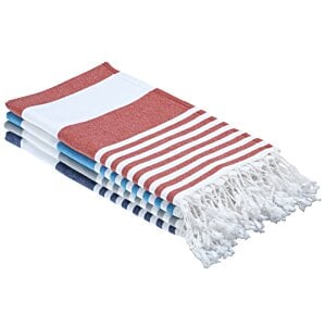 Additional Image 1 - a stack of red and white striped towels