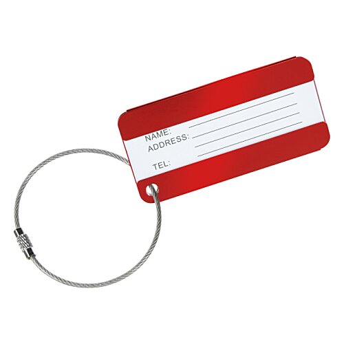 Additional Image 1 - a red and white tag with a silver ring