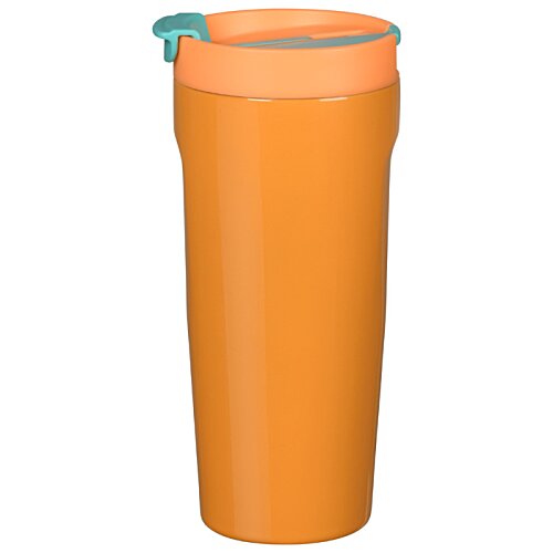 Additional Image 1 - an orange cup with a blue lid