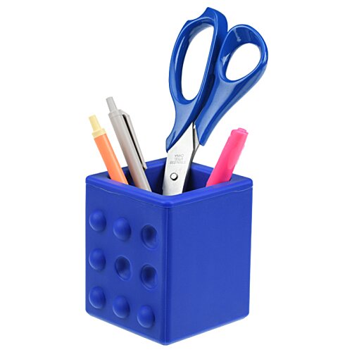Additional Image 3 - a blue pencil holder with scissors and pens