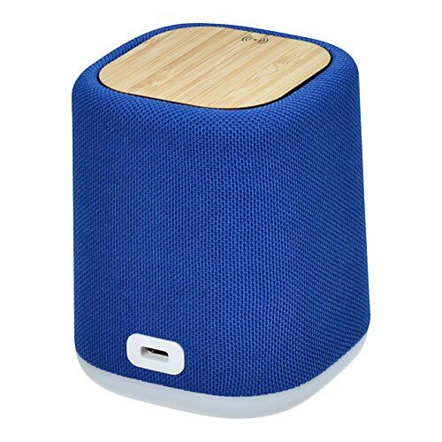 Additional Image 2 - a blue speaker with a wooden top