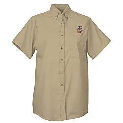 Soil Release Button Down SS Poplin Shirt - Ladies'