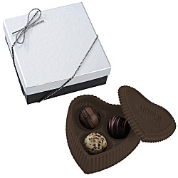 Chocolate Heart Box with Truffles - Silver Box