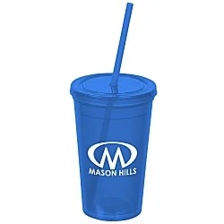 Economy Double Wall Tumbler with Straw - 16 oz.