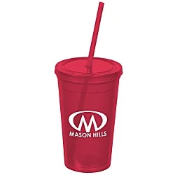Economy Double Wall Tumbler with Straw - 16 oz.