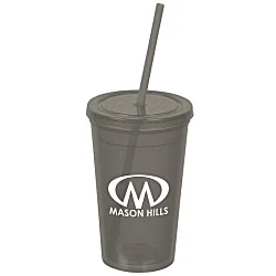 Economy Double Wall Tumbler with Straw - 16 oz.