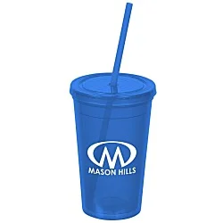 Economy Double Wall Tumbler with Straw - 16 oz. - 24 hr
