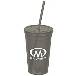 Economy Double Wall Tumbler with Straw - 16 oz. - 24 hr