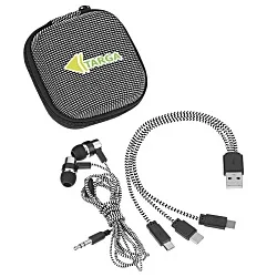 Textured 3-in-1 Charging Cable Set with Ear Buds
