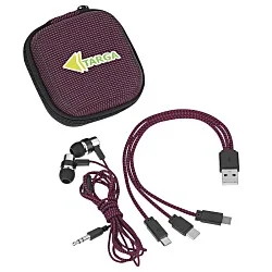 Textured 3-in-1 Charging Cable Set with Ear Buds