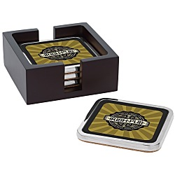 Four Square Full Color Coasters with Wood Tray